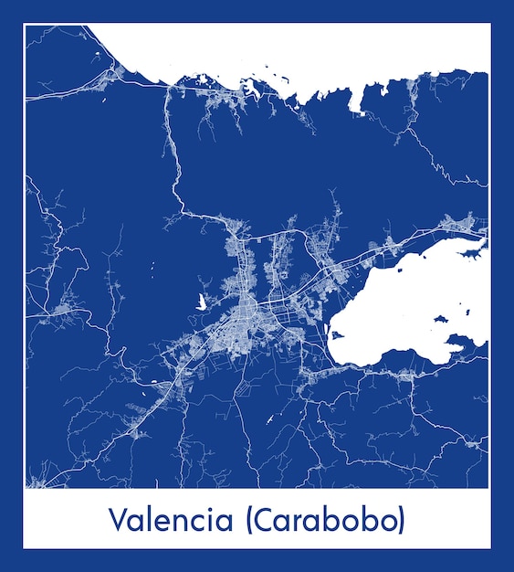 Vetor valencia carabobo venezuela mapa da cidade da américa do sul impressão azul ilustração vetorial