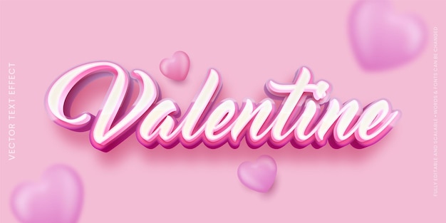 Vetor valentine texto rosa brilhante editável título de texto de estilo 3d