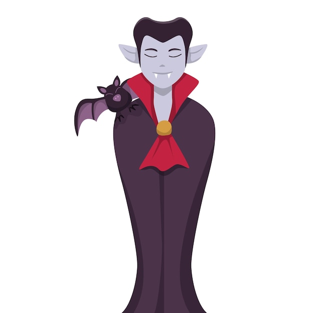 Vampiro de halloween com ilustração plana de design de morcego