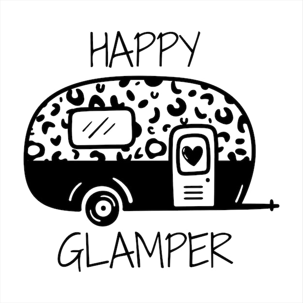 Van de acampamento com estampa de leopardo e inscrição engraçada happy glamping sign of travel camper tourism