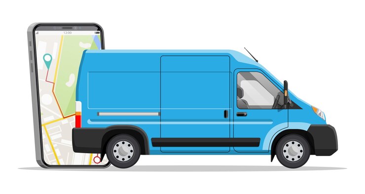 Vetor van de entrega e smartphone com aplicativo de navegação