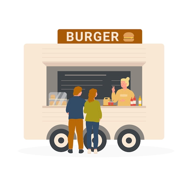 Van de fast food de rua com menu de hambúrgueres