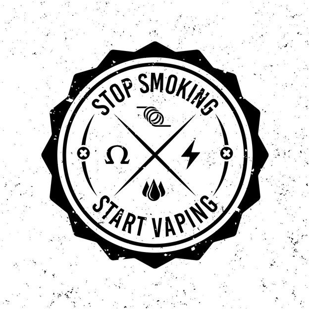 Vetor vaping vector redondo emblema monocromático emblema ou logotipo em estilo vintage em fundo com texturas grunge removíveis