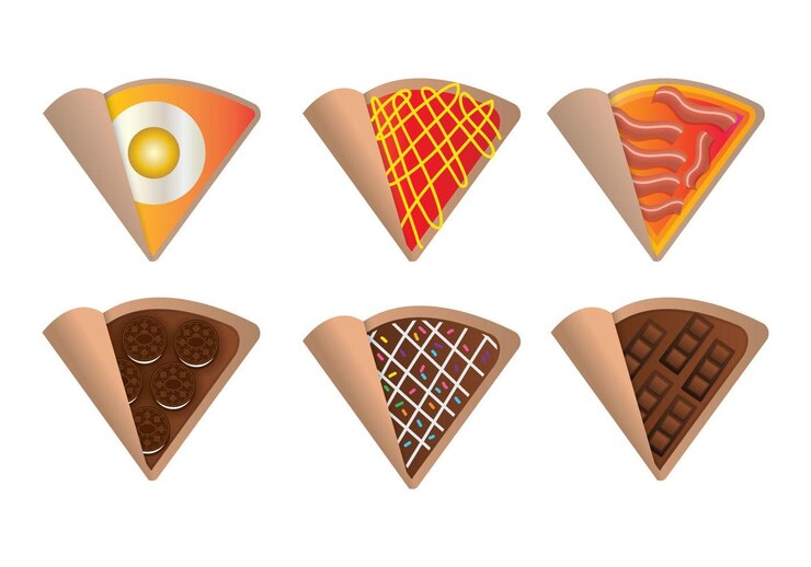 Vetor variações de crepes doces e saborosas