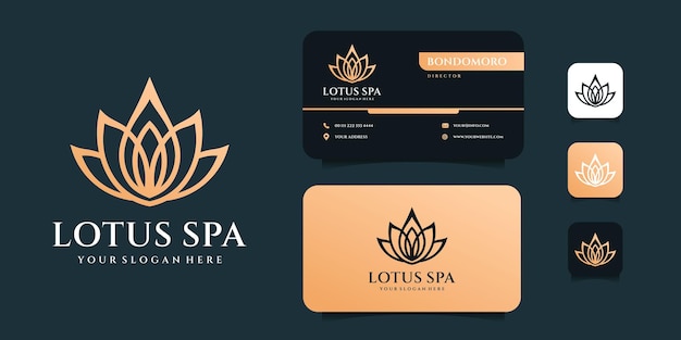 Variações de design de logotipo de luxo monograma lótus spa com modelo de cartão.