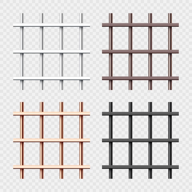 Vetor várias barras metálicas brilhantes da prisão coleção realista detalhada prisão gaiola prisão cerca de ferro criminoso