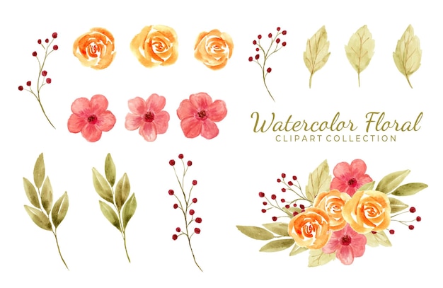 Vetor várias coleções de clipart de flores em aquarela isoladas