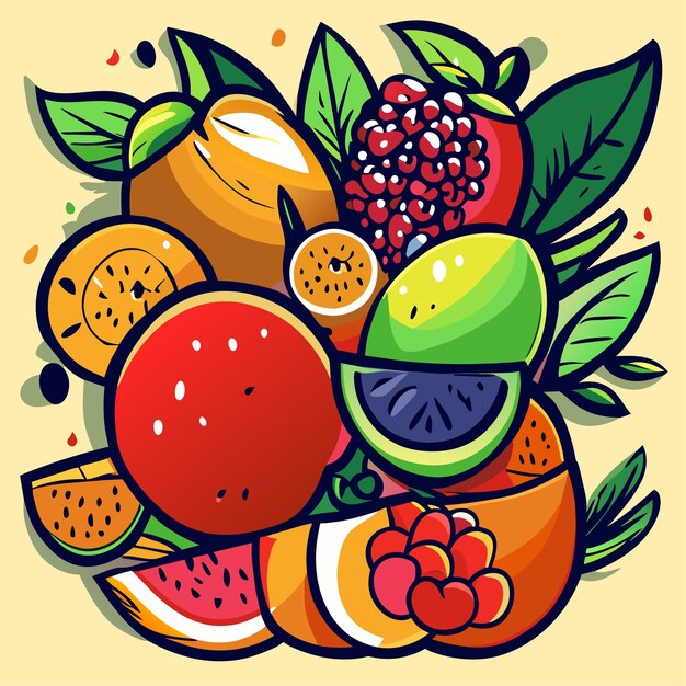 Vetor várias frutas design doodle ilustração vetorial