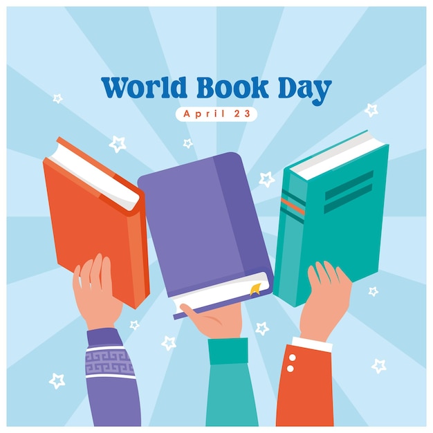 Várias mãos segurando vários livros conceito de educação e conhecimento conceito de Dia Mundial do Livro ilustração vetorial plana