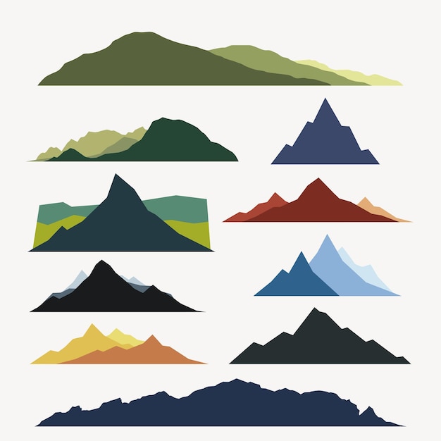 Vetor várias montanhas simples coloridas em conjunto