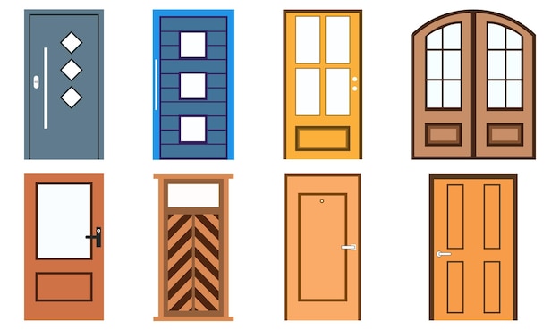 Várias portas de entrada em estilo moderno e retro