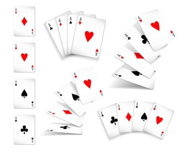 Jogo de cartas de quatro do mesmo tipo ou quads. elemento de jogo cazino de  design ace. cartas realistas de pôquer ou blackjack. ilustração vetorial