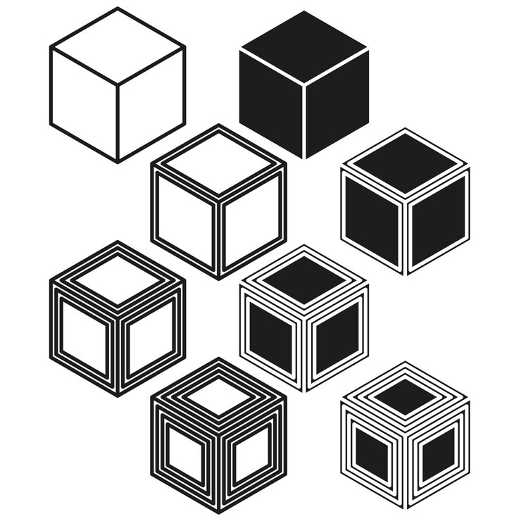 Vetor variedade de cubos 3d em diferentes perspectivas conjunto de formas geométricas elementos de bloco abstratos