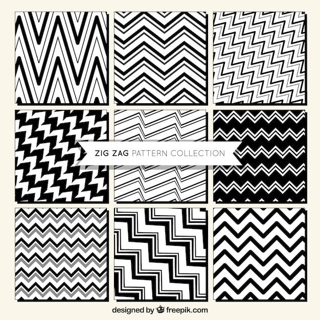 Vetor variedade de decoração zig zag padrões