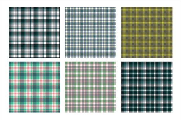 Variedade de padrões de quadros em cores verde, azul, amarelo e vermelho