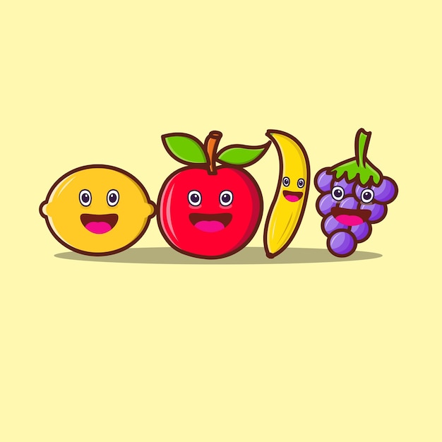 Variedade de personagens de frutas com expressões faciais vetor grátis