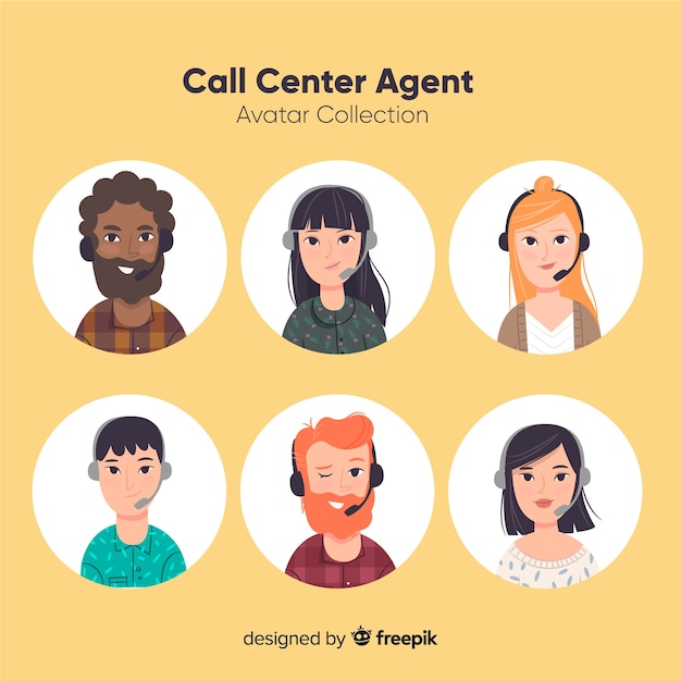 Vários avatares de call center em estilo simples