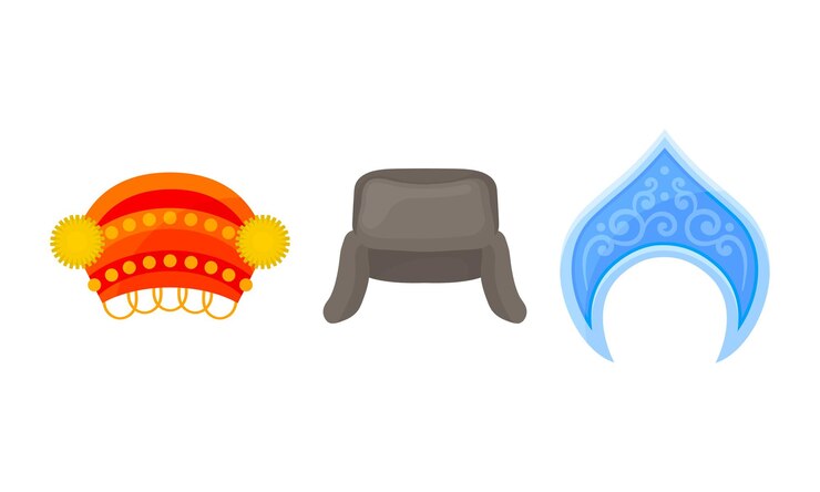 Vetor vários chapéus nacionais com kokoshnik e chapéu de pelagem com flipper de ouvido vector set