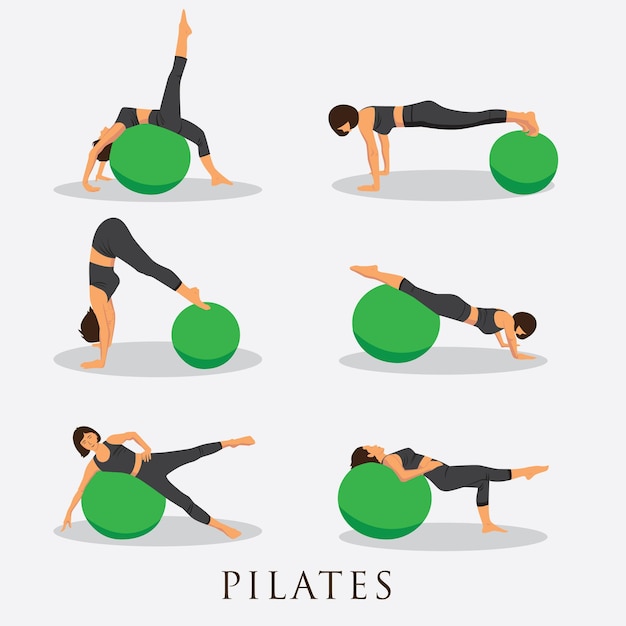 Vetor vários design de estilo de ilustração plana de pose de pilates