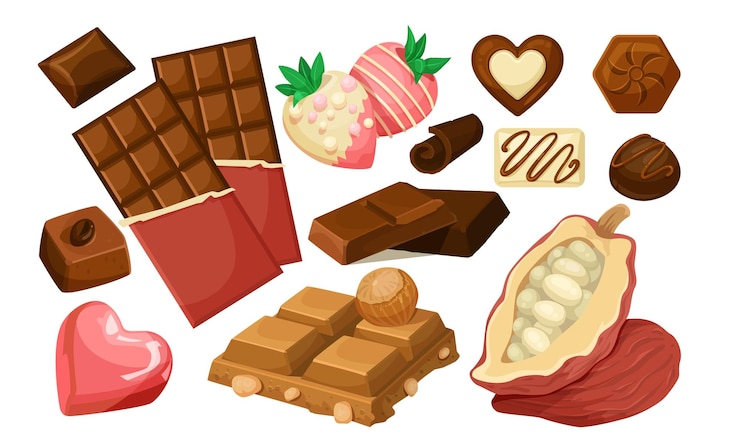 Vetor vários doces de chocolate em ilustração vetorial de fundo branco