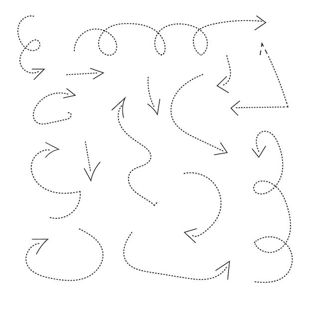 Vários esboços Doodle Arrows Símbolos simples desenhados à mão Textura de grunge