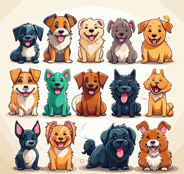 Vetor vários ícones de cães bonitos em um fundo branco