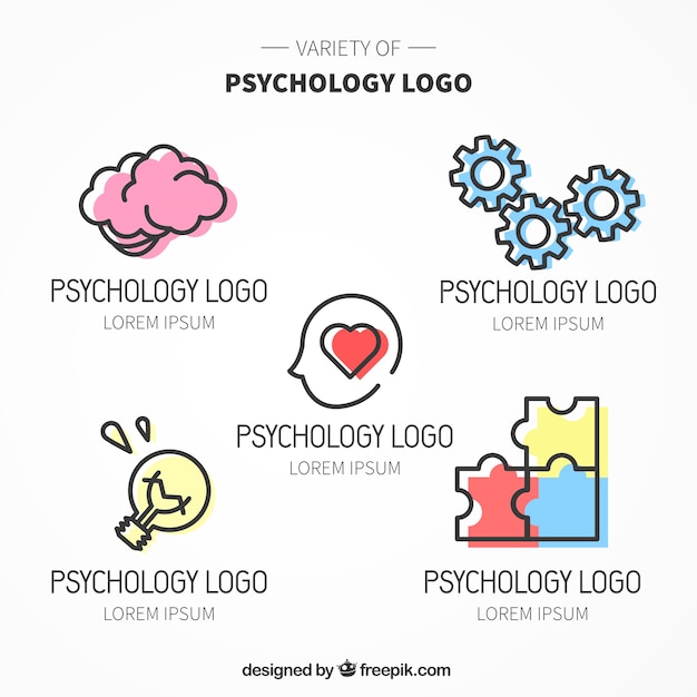 Vetor vários logotipos psicologia com cor