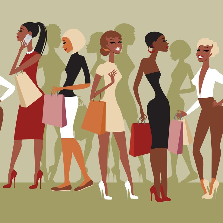 Vetor vários personagens de garotas de compras