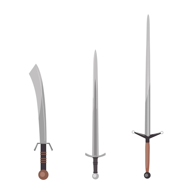 Vários tipos de espadas e sabres ilustração vetorial de armas medievais isoladas em fundo branco