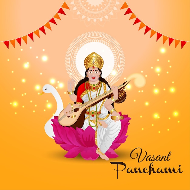 Vetor vasant panchami com ilustração de saraswati