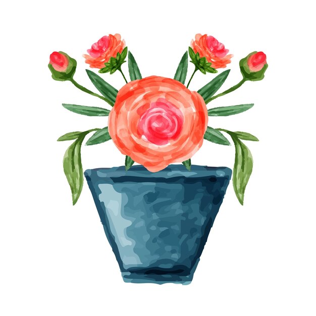 Vaso e buquê de flores com aquarela