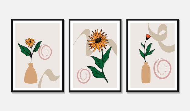 Vaso moderno abstrato com folhas tropicais arte neutra formas minimalistas decoração boho tons de terra cartão postal ou design de capa de brochura
