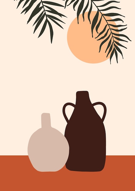 vaso moderno com folha tropical