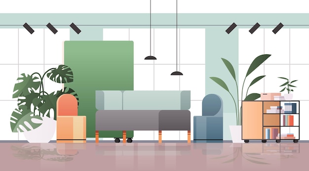 vazio coworking center moderno escritório quarto interior criativo espaço aberto com móveis ilustração horizontal