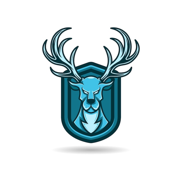Veado do logotipo da mascote azul com fundo do escudo. prêmio
