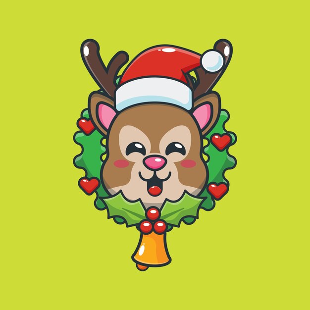 Veado fofo no dia de Natal Ilustração fofa dos desenhos animados de Natal