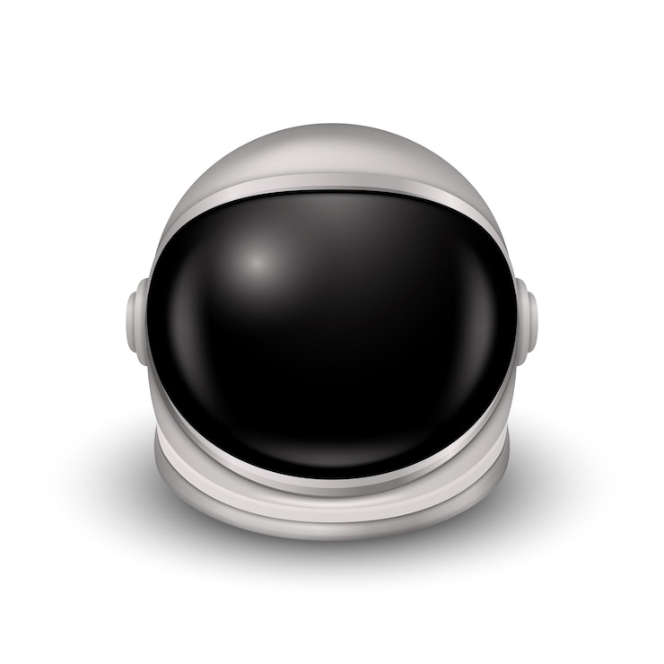 Vetor vector 3d capacete de astronauta realista máscara de cosmonauta com visor de vidro transparente para exploração espacial peça de terno branco isolado para proteção da cabeça do astronauta modelo de projeto de capacete espacial