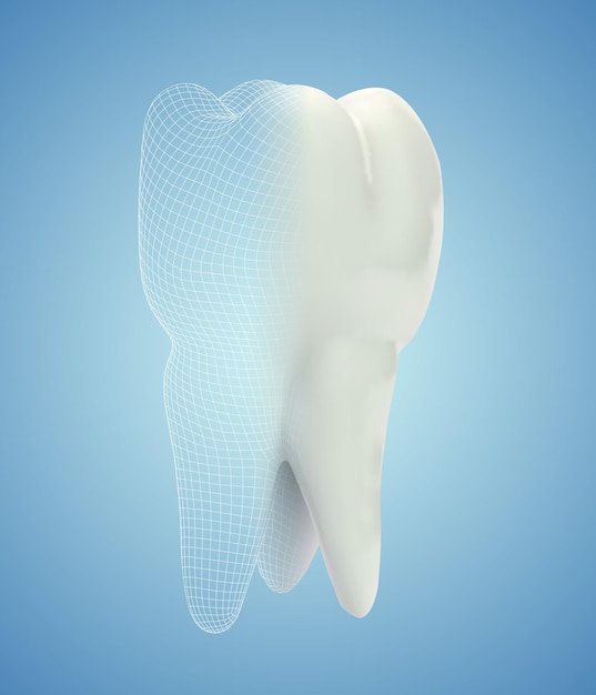 Vector 3d dente para medicina dentária em um fundo azul