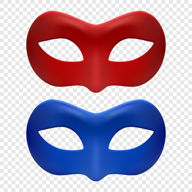 Vector 3d reaistic vermelho e azul conjunto de máscaras de carnaval cara metálica máscara de carnaval para homem ou mulher closeup decoração secreta herói estranho festival de halloween festa de carnaval conceito de mascarada