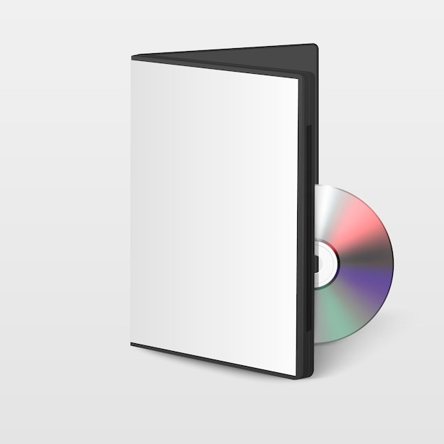 Vector 3d realista aberto cd dvd com caixa de tampa conjunto closeup isolado no fundo branco com modelo de design de reflexão para maquete cd embalagem cópia espaço vista frontal