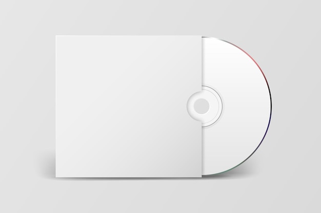 Vector 3d realista branco cd dvd com caixa de capa de papel closeup isolado no fundo branco modelo de design para maquete cd embalagem cópia espaço vista frontal