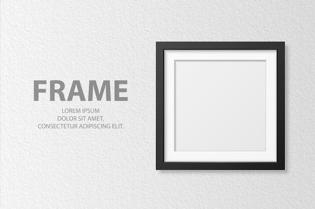 Vector 3d realista em branco quadrado 4 preto de madeira simples moldura moderna no fundo de parede texturizado branco pode ser usado para apresentações modelo de design para maquete vista frontal