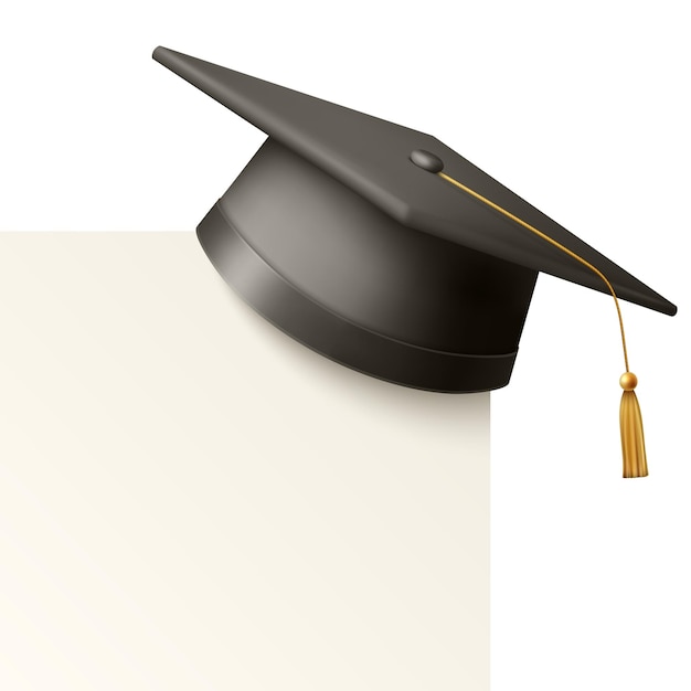 Vector 3d Realista Negro Faculdade de Pós-Graduação Escola Secundária Universidade Black Cap Icon Closeup