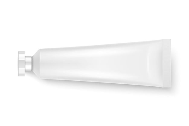 Vector 3d realista plástico metal tubo branco ícone closeup isolado no fundo branco embalagens para cosméticos pomadas creme pasta de dente modelo de pasta de dentes para maquete vista superior
