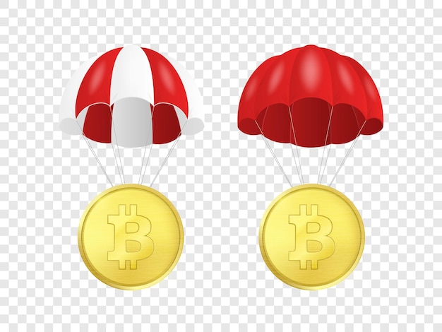 Vector 3d realistic bitcoin com parachute isolado aumento do preço do bitcoin web banner da tecnologia blockchain bitcoin altcoins criptomoeda mineração finanças mercado monetário digital