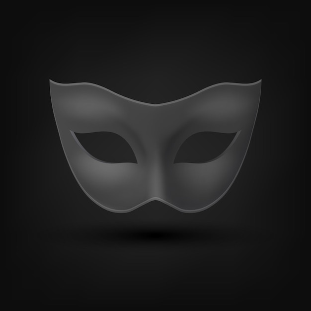 Vector 3d Realistic Blank Black Carnival Vintage Mask Icon Closeup Isolado Herói Máscara para Festa de Carnaval Óculos de Mascarada Template de Design para Fasta de Carnaval Conceito de Bola Visão Frontal