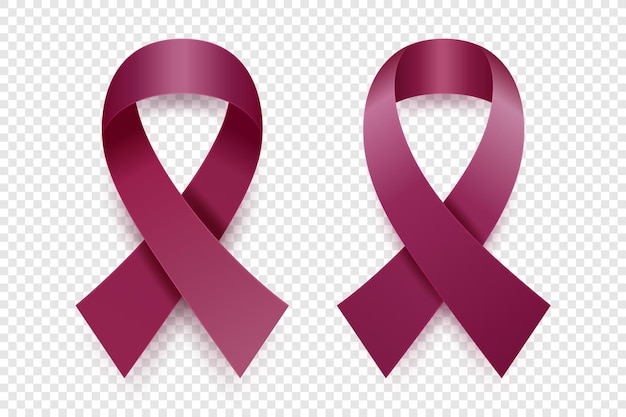 Vector 3d realistic burgundy ribbon set símbolo de conscientização sobre o câncer de mieloma múltiplo closeup cancer ribbon template multiple myeloma conceito do dia mundial do câncer