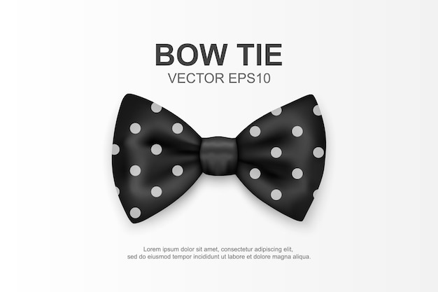 Vector 3d realistic polka dot black bow tie icon closeup isolado no fundo branco gravata borboleta de seda brilhante modelo de design de maquete de cavalheiro gravata borboleta para homem moda masculina feriado do dia dos pais