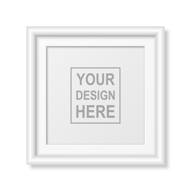 Vector 3d realistic quadrado branco plástico ou moldura moderna simples de madeira modelo de design isolado de moldura de foto para apresentações de mockup moldura vetorial isolada em branco