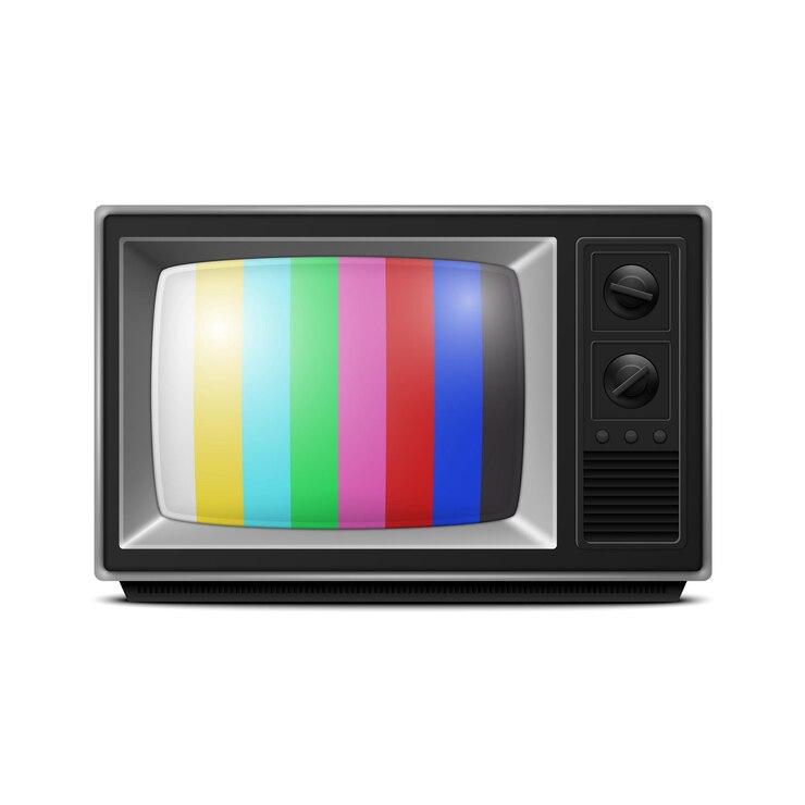 Vetor vector 3d realistic retro striped screen tv receiver isolado em fundo branco home interior design concept vintage tv set televisão vista frontal
